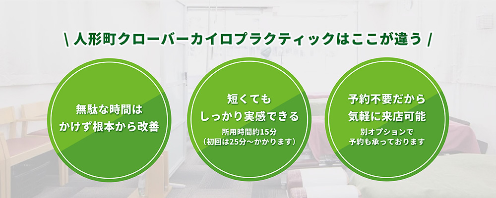 人形町駅前整体院クローバーの特徴。根本から身体の不調を改善